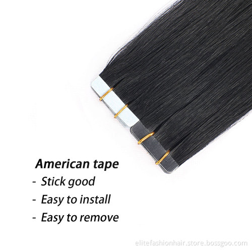 Wholesale hot sells 100% Unprocessed high quality Healthy bouncy texture rumy human hair tape weft hair Tape-in Hair extension